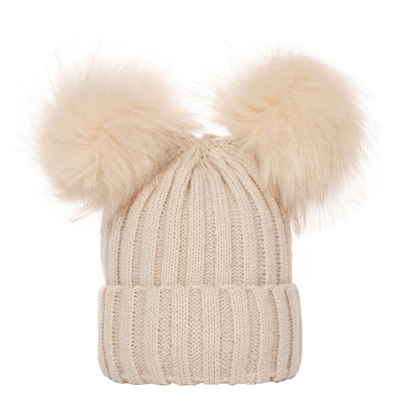 Wholesale Parent-child Hat Threaded Double Fur Ball Knitted Hat Winter Hat